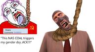 0xdeed ack bloodshot_eyes cigarette clothes communism crying dead glasses hanging mask meta red_eyes red_shirt source_filmmaker soy_parody spy spy_(tf2) stubble suit team_fortress_2 tranny variant:bernd video_game white_skin // 1967x1080 // 252.0KB
