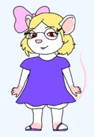 animal bowtie closed_mouth dress ear full_body furry girl glasses hair mouse rat red_eyes slippers smile soyjak subvariant:alice subvariant:mouselita subvariant:soylita tail variant:gapejak yellow_hair // 908x1310 // 31.6KB