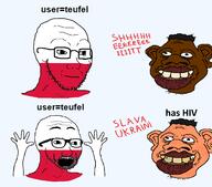 aids arm booru closed_mouth country flag glasses hand hands_up neutral open_mouth poland russo_ukrainian_war sheeeit soyjak stubble teufel ukraine variant:classic_soyjak variant:excited_soyjak // 1680x1476 // 173.7KB