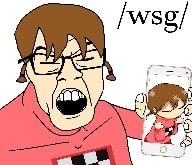 4chan animated anime arm braids brown_hair closed_eyes clothes female glasses green_screen hair hand holding_object madotsuki music open_mouth phone sound soyjak teeth text variant:feraljak video white_skin wsg_(4chan) yume_nikki // 2148x1848, 97.8s // 13.2MB