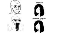 arm concerned frown glasses hand hands_up japan open_mouth soyjak stubble text thing_japanese variant:classic_soyjak variant:wewjak woman // 680x383 // 98.5KB