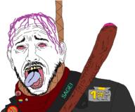 anarchism antizellig badge bbc bloodshot_eyes clothes ear hanging lgbt mustache mymy neagan nsfw ongezellig penis peter_scully purple_hair redraw rope sage soyjak stubble suicide text the_walking_dead tongue tranny variant:unknown yellow_teeth // 1612x1334 // 609.5KB