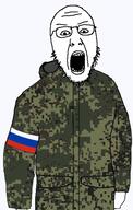army camoflauge glasses military open_mouth russia russian_flag soyjak stubble variant:tewi // 356x562 // 72.5KB