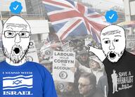 2soyjaks arm blue_checkmark clothes flag glasses hand irl israel jew labour_party mustache news open_mouth pointing soyjak star star_of_david stubble text tshirt united_kingdom variant:two_pointing_soyjaks // 1136x817 // 866.2KB
