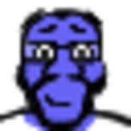 balding beard blue_skin calm closed_mouth clothes glasses meta:low_resolution pixel_art smile subvariant:science_lover variant:markiplier_soyjak // 32x32 // 2.1KB