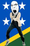 angry animated country dance flag full_body gangnam_style glasses irl open_mouth solomon_islands soyjak star stubble variant:cobson // 300x460 // 497.9KB