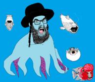 animal beard blowfish clothes fin fish glasses hat judaism octopus oh_my_god_she_is_so_attractive open_mouth pufferfish stubble subvariant:feraljew teeth tentacle underwater variant:feraljak variant:soyfish water // 3396x2945 // 930.3KB