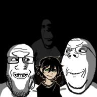 3soyjaks are_you_soying_what_im_soying arm bald biting_lip black_background buck_breaking chest_hair closed_mouth clothes dark dark_hair evil evil_intentions eyebrows frown glasses green_eyes hair hand imminent_rape looking_at_each_other ominous shadow shirtless smile soyjak stubble subvariant:hornyson subvariant:wholesome_soyjak sweater sweating teeth the_coffin_of_andy_and_leyley tragedyjakking variant:cobson variant:gapejak variant:markiplier_soyjak video_game // 1024x1024 // 308.7KB