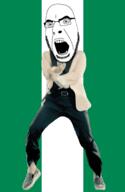 angry animated country dance flag full_body gangnam_style glasses irl nigeria open_mouth soyjak stubble variant:cobson // 300x460 // 507.2KB
