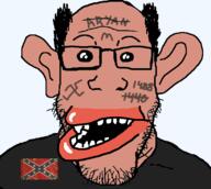 1488 amerimutt aryan balding brown_skin clothes confederate ear lips nazism swastika tattoo variant:markiplier_soyjak white_supremacist // 574x515 // 89.5KB