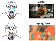 angry anime balding crying fast_food glasses goyslop japan mcdonalds open_mouth place_japan red_eyes soyjak stubble text tongue tranny variant:bernd yellow_teeth // 1080x780 // 345.2KB