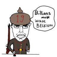 belgium button closed_mouth clothes german_empire germany glasses gun hair military_cap military_uniform millions_must_die pointing rifle soyjak speech_bubble text variant:chudjak weapon ww1 // 1500x1500 // 427.2KB