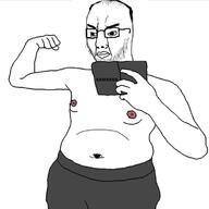 arm balding closed_mouth clothes fat gynaecomastia hand muscles old phone stubble variant:chudjak // 750x751 // 64.9KB