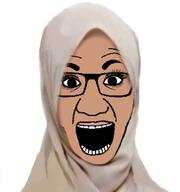 brown_skin eyeliner female glasses hijab islam makeup open_mouth soyjak variant:el_perro_rabioso // 653x698 // 46.3KB