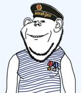 arm closed_mouth clothes hat medal navy russia sailor ship sleeveless_shirt smile soviet_union soyjak stubble variant:impish_soyak_ears // 300x345 // 70.8KB
