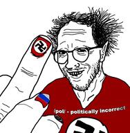 clothes ear flag glasses hair hand nazi painted_nails pol_(4chan) russia smile soyjak stubble swastika text variant:thunderf00t // 528x538 // 135.7KB