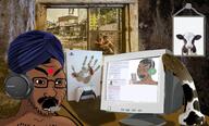3soyjaks 4chan angry bindi brown_skin cockroach computer cow dildo frame glasses hair headphones holding_object indian irl_background mustache open_mouth playstation playstation_5 poop sony soyjak stubble turban variant:soyak window xbox // 2112x1278 // 674.5KB