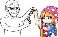 anime arm clothes clownpiece ear glasses hand hijak holding_object scissors smile soyjak stubble touhou variant:soyak video_game // 1729x1106 // 994.8KB