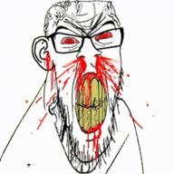 3dgifmaker angry animated blood bloodshot_eyes clenched_teeth content_aware crying distorted ear glasses mustache rage soyjak stubble throbing variant:feraljak yellow_teeth // 384x384 // 842.9KB