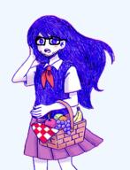 angry animated apple arm banana basket blush clothes ear female food fruit glasses grape holding_object long_hair looking_at_you mari_(omori) omori open_mouth orange_(fruit) purple_eyes purple_hair skirt stubble teeth variant:unknown video_game // 326x426 // 204.2KB