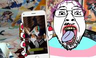 arm b0ster b0tster furry glasses hair hand holding_object holding_phone iphone irl_background mustache open_mouth phone purple_hair soyjak stubble tongue tranny twitter variant:bernd video yellow_teeth // 1782x1080, 36.1s // 15.4MB
