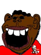 black_skin clothes deformed distorted ear hair kfc nigger open_mouth soyjak stubble subvariant:impish_tyrone tyrone variant:impish_soyak_ears // 598x800 // 152.8KB