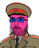 blue_sclera closed_mouth clothes communism doll_(user) glasses hammer_and_sickle hat looking_at_you military_cap mustache necktie neutral pink_skin soyjak star stubble uniform variant:dolljak // 2139x2633 // 1.2MB