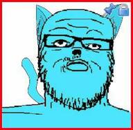 4chan_x_border animal badge blue blue_skin bright_blue_cat cat closed_mouth ear glasses lock soyjak stubble tail variant:a24_slowburn_soyjak // 258x252 // 12.9KB