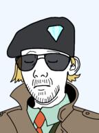 beanie closed_eyes closed_mouth clothes gem glasses hair hat its_over kaz kuz metal_gear necktie soyjak sunglasses text variant:kuzjak video_game yellow_hair // 450x600 // 82.5KB