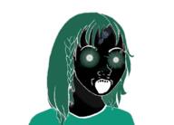 black_skin clothes glowing_eyes green_hair hair inverted meta:not_a_soyjak open_mouth soyjak thougher variant:soyak // 680x488 // 172.6KB