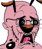aryancore big_nose black_spots cartoon cartoon_network courage_the_cowardly_dog doctos dog ear glasses nose pink_skin scared screaming soyjak spots stubble subvariant:doctos the_best_cartoon variant:soyak // 331x385 // 57.5KB