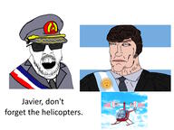 5soyjaks argentina black_jacket blue_eyes brown_eyebrows brown_hair clothes flag:argentina helicopter jacket javier_milei looking_up milei necktie pinochet spanish_text stubble subvariant:perceptive_chud subvariant:soyak_front tranny variant:chudjak variant:soyak white_skin // 960x720 // 294.1KB