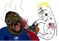 2soyjaks america_first angry arm blood bloodshot_eyes blue_eyes brown_skin buff chainsaw closed_mouth crying decapitation ear fat flag flag:united_states glasses hair hand holding_object murder mustache nazism open_mouth queen_of_spades schutzstaffel side_profile sonnenrad soyjak spade stubble swastika united_states variant:bernd variant:chudjak yellow_hair yellow_teeth // 1238x872 // 447.4KB