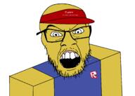 angry clothes glasses hat oldfag open_mouth roblox soyjak stubble variant:feraljak video_game yellow_skin // 1775x1269 // 142.9KB