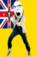 angry animated country cross dance flag full_body gangnam_style glasses irl niue open_mouth soyjak star stubble variant:cobson // 300x460 // 497.8KB