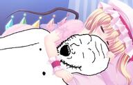 anime arm closed_eyes flandre_scarlet nipple open_mouth shirtless sleeping soyjak stubble touhou variant:soyak video_game // 680x433 // 311.4KB