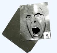 angry chemistry element glasses iridium irl metal objectsoy open_mouth soyjak stubble variant:cobson // 518x482 // 293.9KB