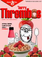 cereal clothes food fruit fruitjak glasses hand hat pink_background smile soy soyjak soylent spoon strawberry stubble text thrembo thumbs_up tongue variant:a24_slowburn_soyjak // 601x800 // 404.0KB