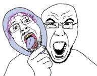 ack bait glasses hand holding_object mask open_mouth purple_hair screaming soyjak stubble tongue tranny unmasked variant:bernd variant:unknown wrinkles yellow_teeth // 1210x945 // 190.4KB