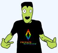 alien arm clothes green_skin hand kerbal_space_program lgbt logo open_mouth pointing pride redraw soyjak text tshirt variant:shirtjak video_game // 618x559 // 36.7KB