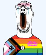 aids badge blush closed_eyes crying ear flag gay glasses lgbt map_(pedophile) open_mouth pedophile poop queen_of_spades soyjak stubble text tranny variant:reaction_soyjak zoophile // 814x963 // 260.1KB