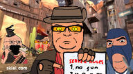 4soyjaks angry awp balaclava blood clothes fingerless_glove food glasses gun hand hands_up hat heavy_(tf2) holding_object knife necktie open_mouth paper rules sandvich sandwich skial smile sniper_(tf2) sniper_rifle spy_(tf2) stubble suit sunglasses team_fortress_2 text valve variant:cobson variant:feraljak variant:im_a_bit_shy variant:seriousjak video_game weapon white_skin // 1024x577 // 433.0KB
