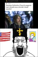 beard christianity clothes flag glasses open_mouth orthodox_church russia soyjak star text united_states variant:markiplier_soyjak // 640x960 // 503.8KB