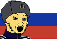 alternate bloodshot_eyes clothes communism country flag hammer_and_sickle hat russia soyjak star stubble track_suit ushanka variant:classic_soyjak yellow_skin // 1017x701 // 226.9KB