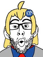 clothes glasses hair knowyourmeme necktie open_mouth soyjak stubble variant:nojak yellow_hair // 443x590 // 16.8KB