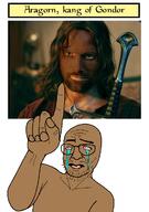 aragorn arm black_skin bloodshot_eyes crying glasses hand kryptonian_blerd lord_of_the_rings mustache open_mouth pink_eyes pointing soyjak stubble template text transparent variant:unknown // 508x720 // 247.6KB