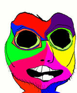 colorful deformed glasses open_mouth soyjak stubble variant:jasonjak // 312x377 // 45.5KB