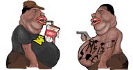 2soyjaks angry arm brown_skin clothes fat gun hair hat meximutt ms13 open_mouth shirtless side_profile soda variant:impish_soyak_ears variant:unknown // 943x503 // 264.5KB