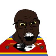 black_skin clothes country eswatini flag glasses open_mouth small_eyes soyjak stubble variant:feraljak // 1500x1500 // 55.0KB