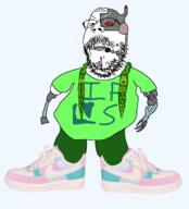 angry arm claw clenched_teeth clothes cyborg full_body glasses microphone nike shoe soyjak stubble variant:gapejak // 1992x2192 // 736.5KB